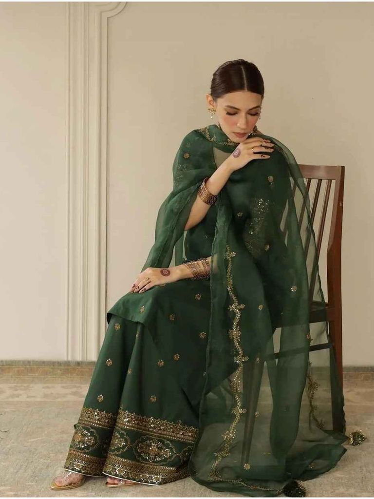 Bottle Green Raw Silk